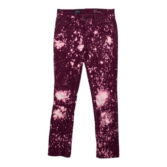 Custom Bleach Dye J. Crew Matchstick Maroon Straight Leg Corduroy Pants Size 27R - Picture 1 of 8